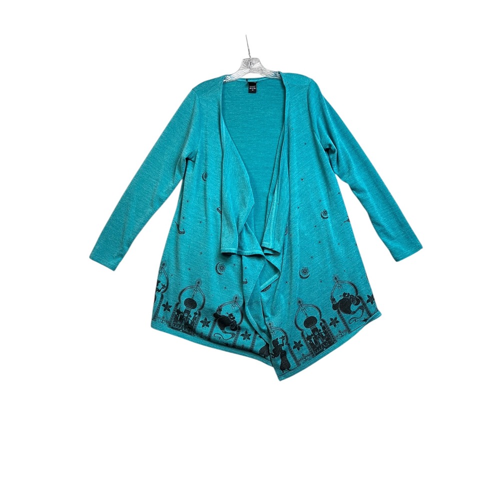 Disney Aladdin Jasmine Genie Teal Draped Open Front Cardigan Large LG Teal Black - Picture 2 of 8